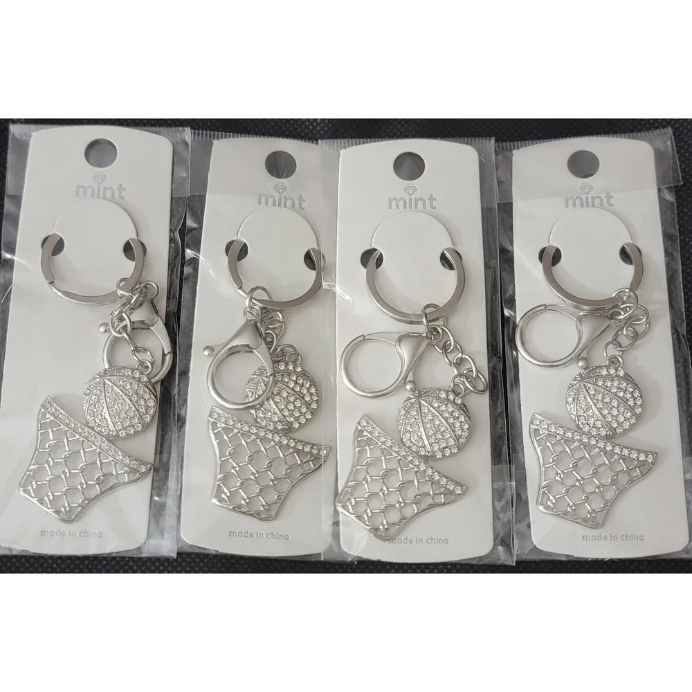 Mint Silver Rhinestone Basketball and Hoop Keychain Bag‎ Charm Sports Accessory